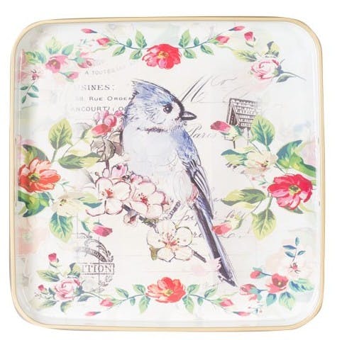 Plateau carré Botanic décor Oiseau bleu 35x35cm