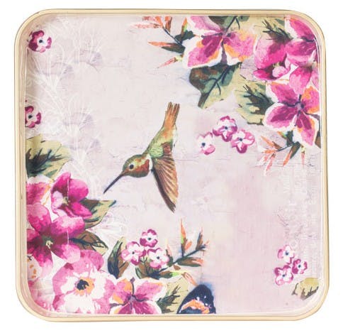 Plateau carré Botanic décor Oiseau Mouche butinant 35x35cm