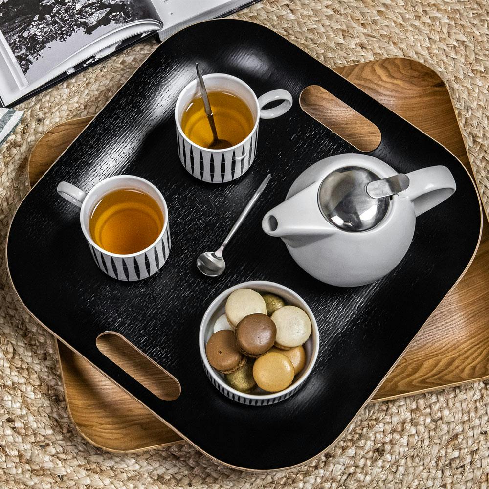 Plateau carré noir à poignées