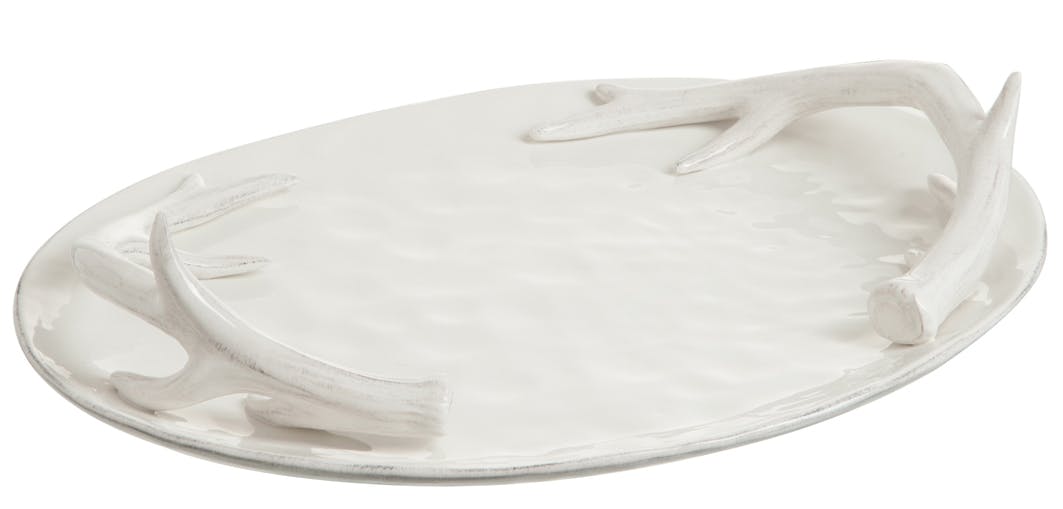 Plateau en céramique déco bois de cerf 43x33x9cm