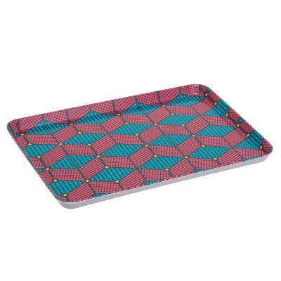 Plateau imprimé ethnique rose bleu