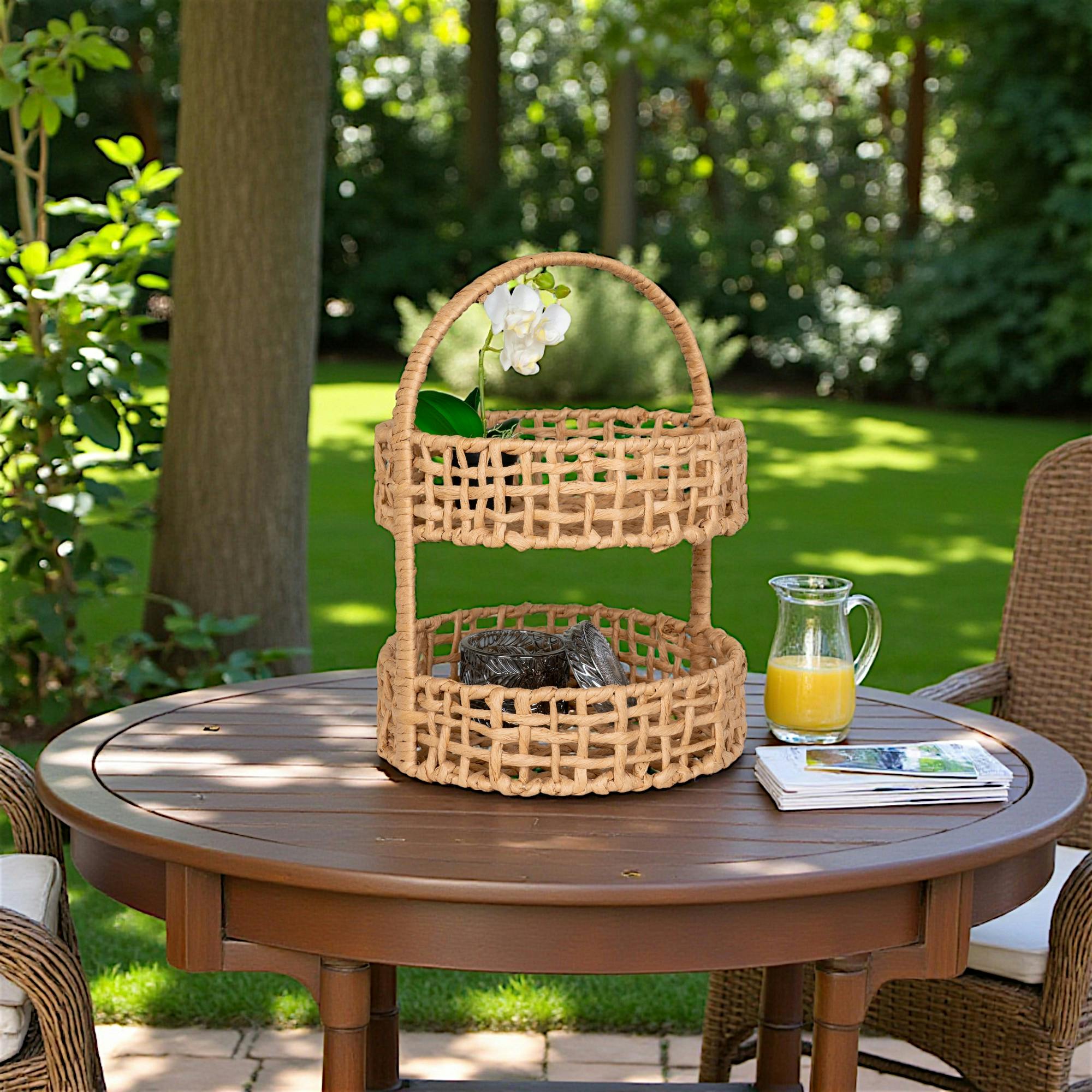 Plateau présentoir 2 niveaux en jonc de mer tressé