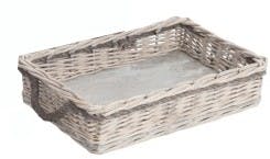 Plateau rectangle avec 2 anses en saule naturel et gris 47x31x10cm