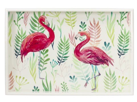 Plateau rectangle en bois décor Flamant Rose 40x27cm