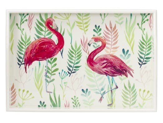 Plateau rectangle en bois décor Flamant Rose 43x30cm