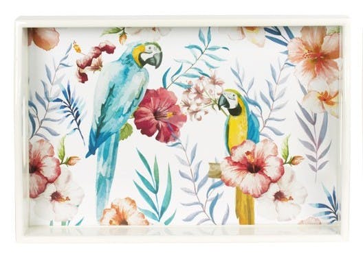 Plateau rectangle en bois décor Perroquet 43x30cm