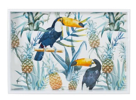 Plateau rectangle en bois décor Toucan Ananas 40x27cm