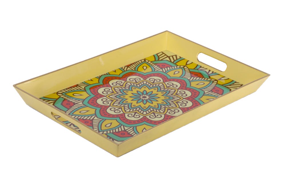 Plateau rectangle Mozaic Rosace tons jaunes 46x31cm