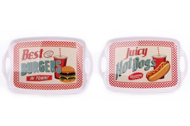 Plateau rétro vintage "Best Burgers" mélamine avec poignées 40x26x2,5cm