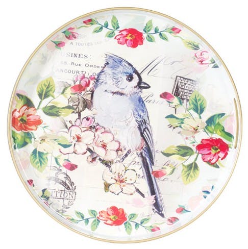Plateau rond Botanic décor Oiseau bleu D35cm