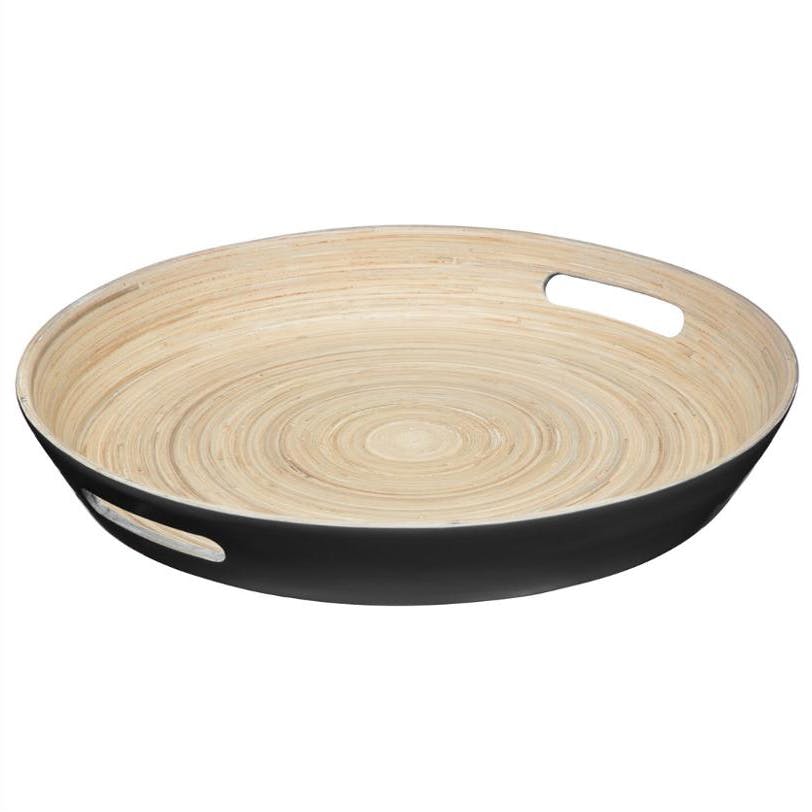 Plateau rond en bambou couleur nature et noir D42cm