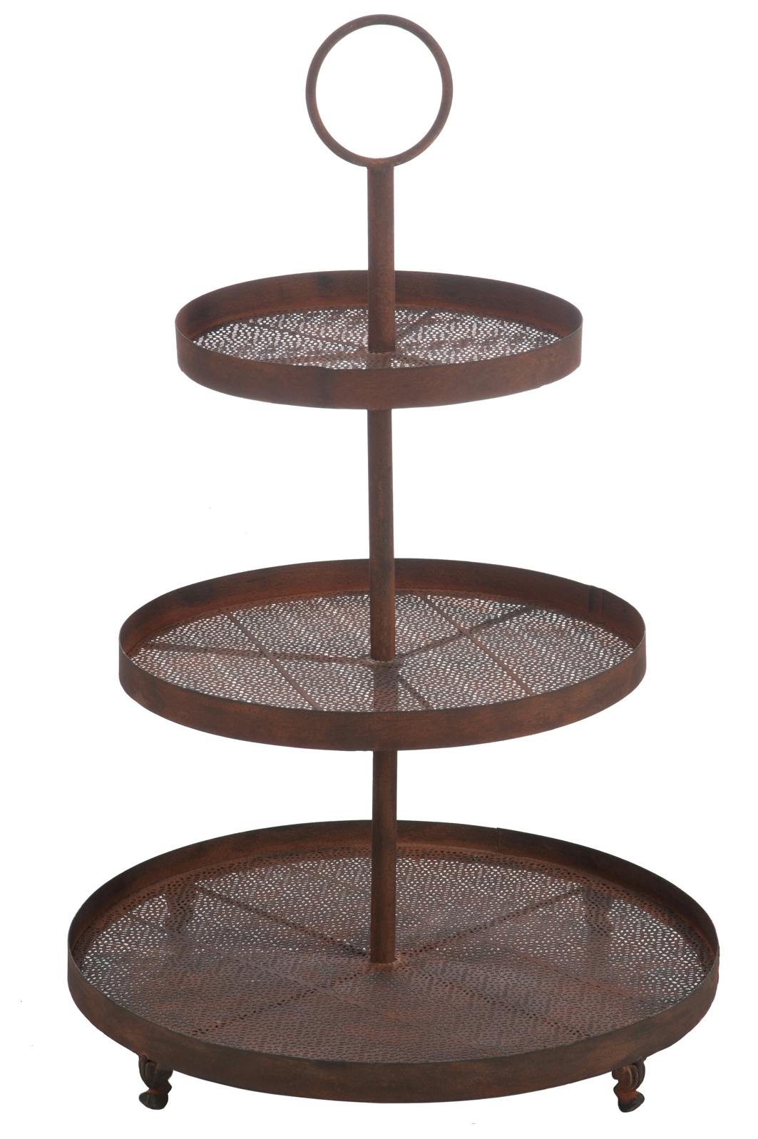 Plateau serviteur 3 niveaux 78cm, métal aspect rouillé