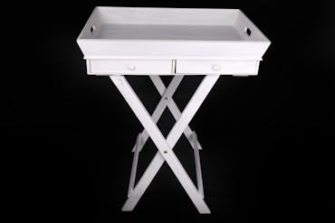  Plateau Table d'appoint en bois blanc avec 2 tiroirs H73cm