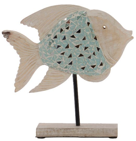 Poisson manguier mosaïque bleu clair H33cm