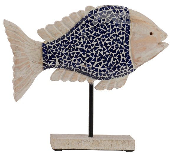 Poisson manguier mosaïque bleu foncé H33cm
