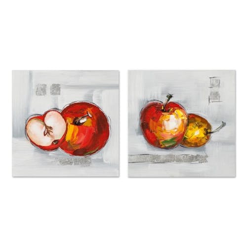 POP-ART 25x25 Lot de 2 tableaux acrylique Rouge et Gris - Pommes