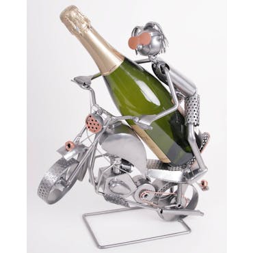  Porte-bouteille motard acrobate métal bicolore