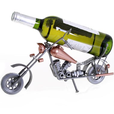 Porte bouteille Moto Chopper en métal, coloris alu et cuivre 35x14x19cm