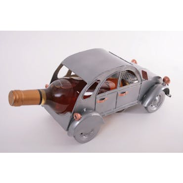  Porte bouteille Vieille voiture 2CV avec les balais essuis-glaces relevés, en métal 31x14xH15cm - Coloris alu et cuivre