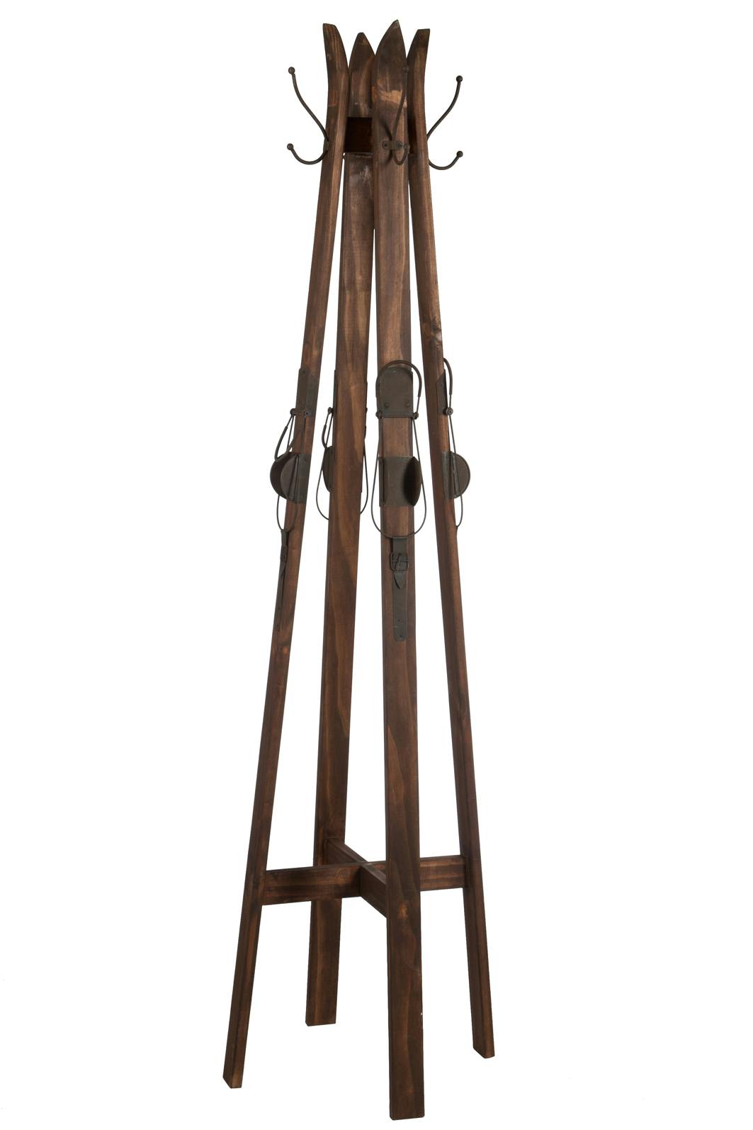 Porte-manteau 4 skis dressés en bois marron 48x48x175cm