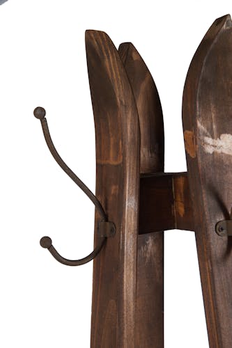 Porte-manteau 4 skis dressés en bois marron 48x48x175cm