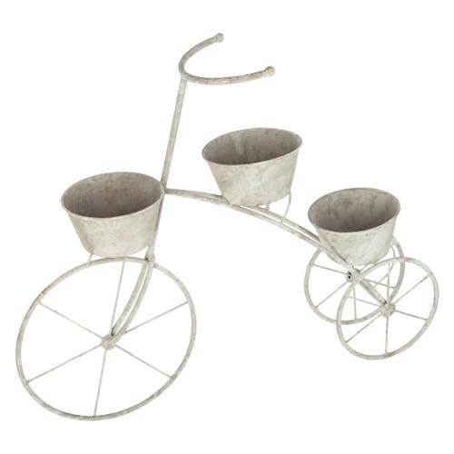 Porte plante forme vélo 3 pots coloris blanc 71x21x58cm