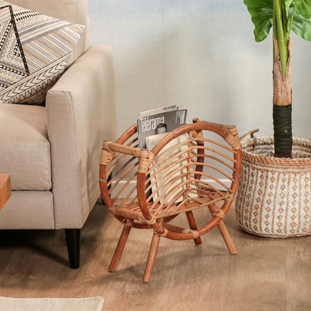 Porte-Revue En Rotin Tissé à La Main - Marron Clair, Rangement Élégant Et Pratique