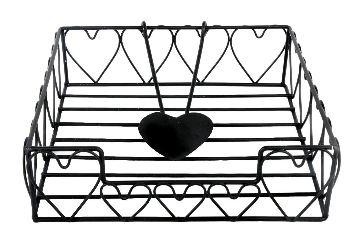 Porte-serviettes en métal noir forme c?urs 20x20cm