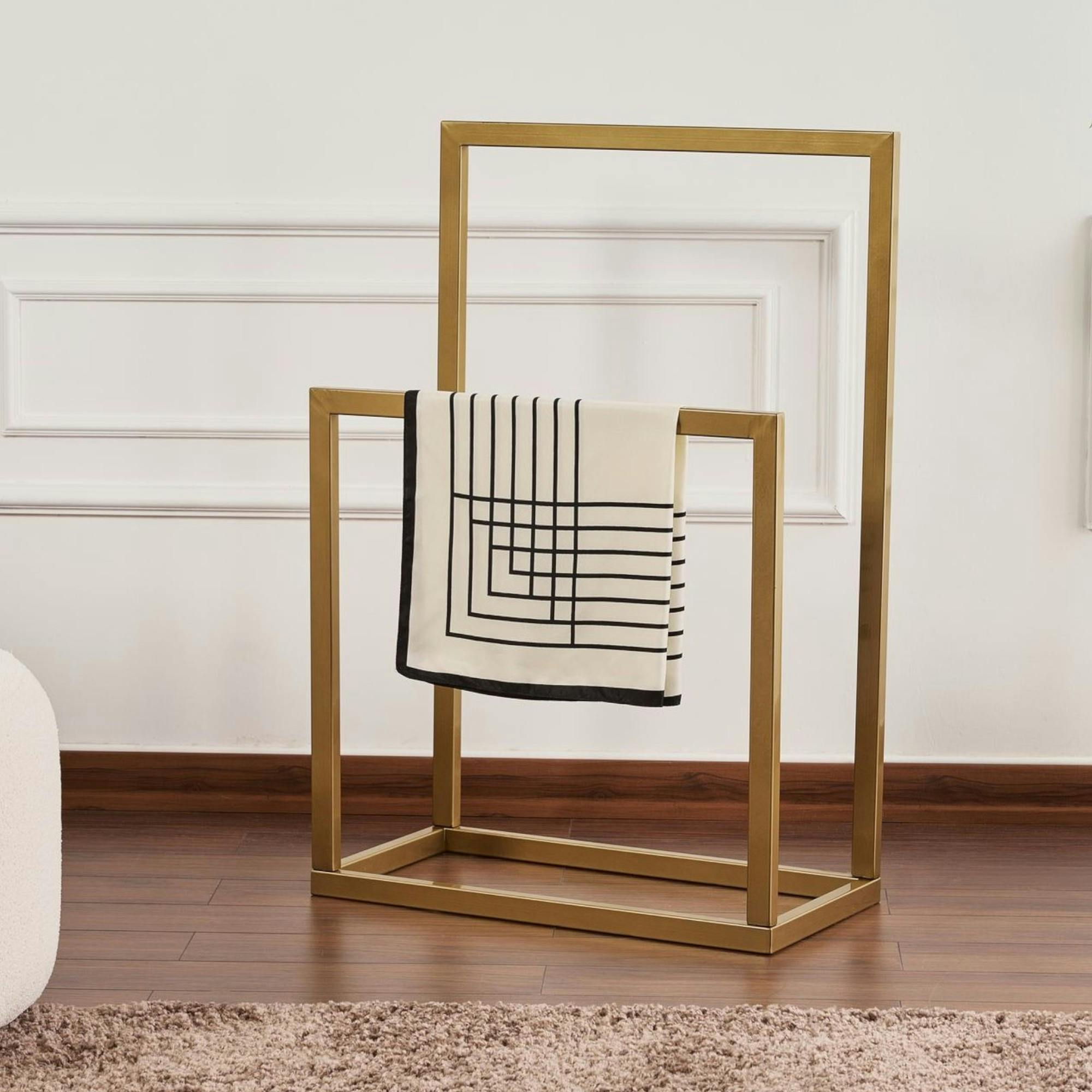 Porte-serviettes sur pied - 2 barres dorées, style design SFAX