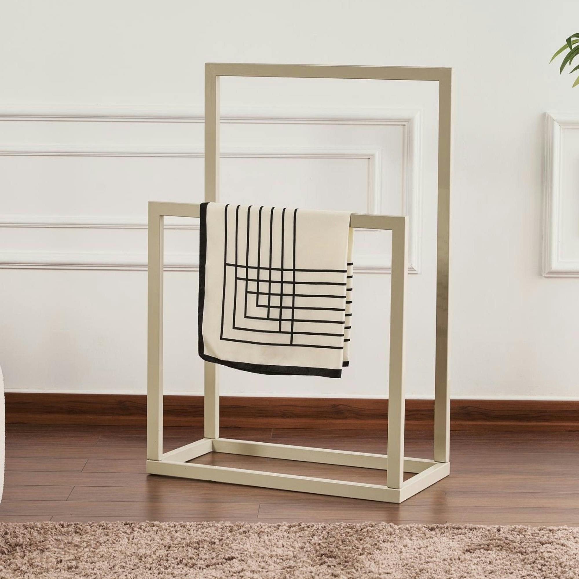 Porte-serviettes sur pied - 2 barres taupe, style design SFAX