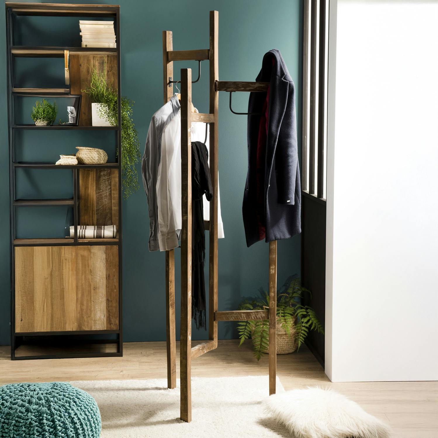 Portemanteau bois de teck recyclé SWING