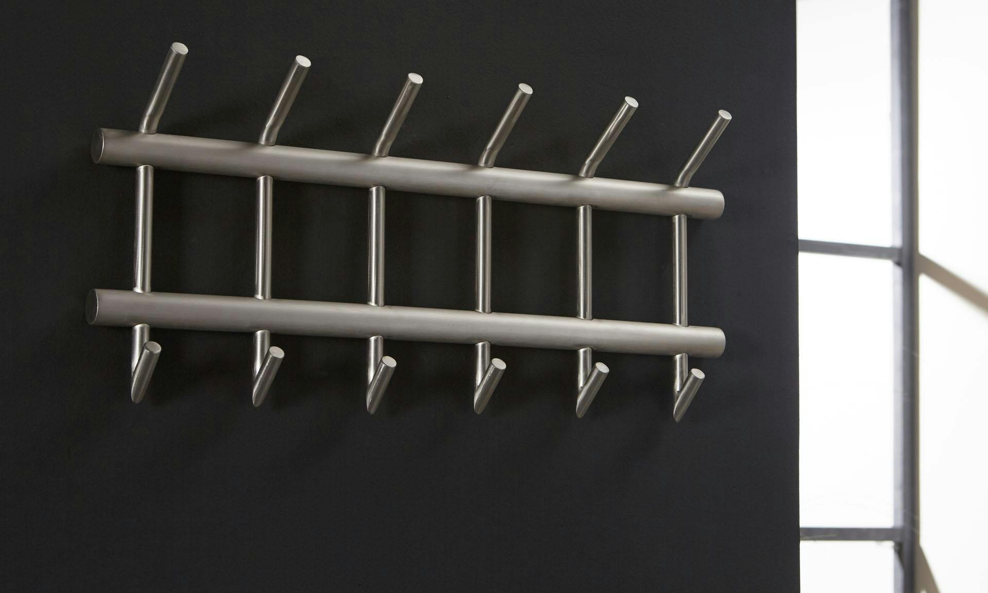 Portemanteau inox brossé forme tube 2 barres 12 crochets