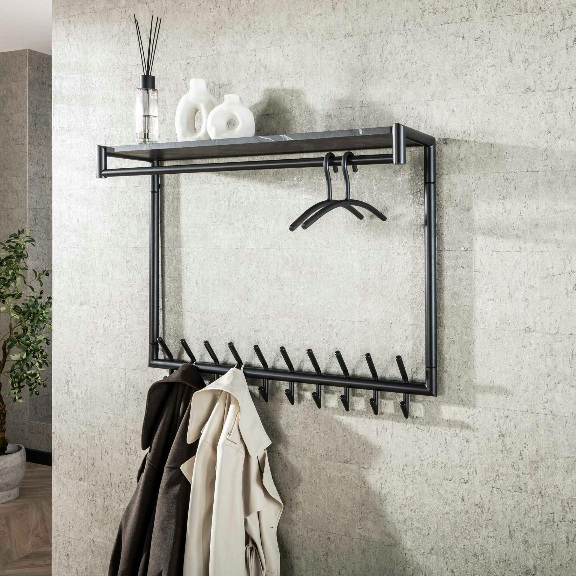 Portemanteau moderne 20 crochets avec étagère et tringle RALF