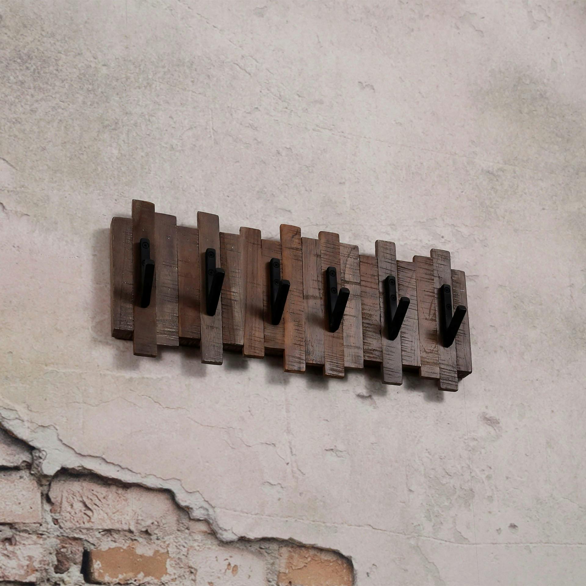 Portemanteau mural bois recyclé teck 6 crochets JAVA