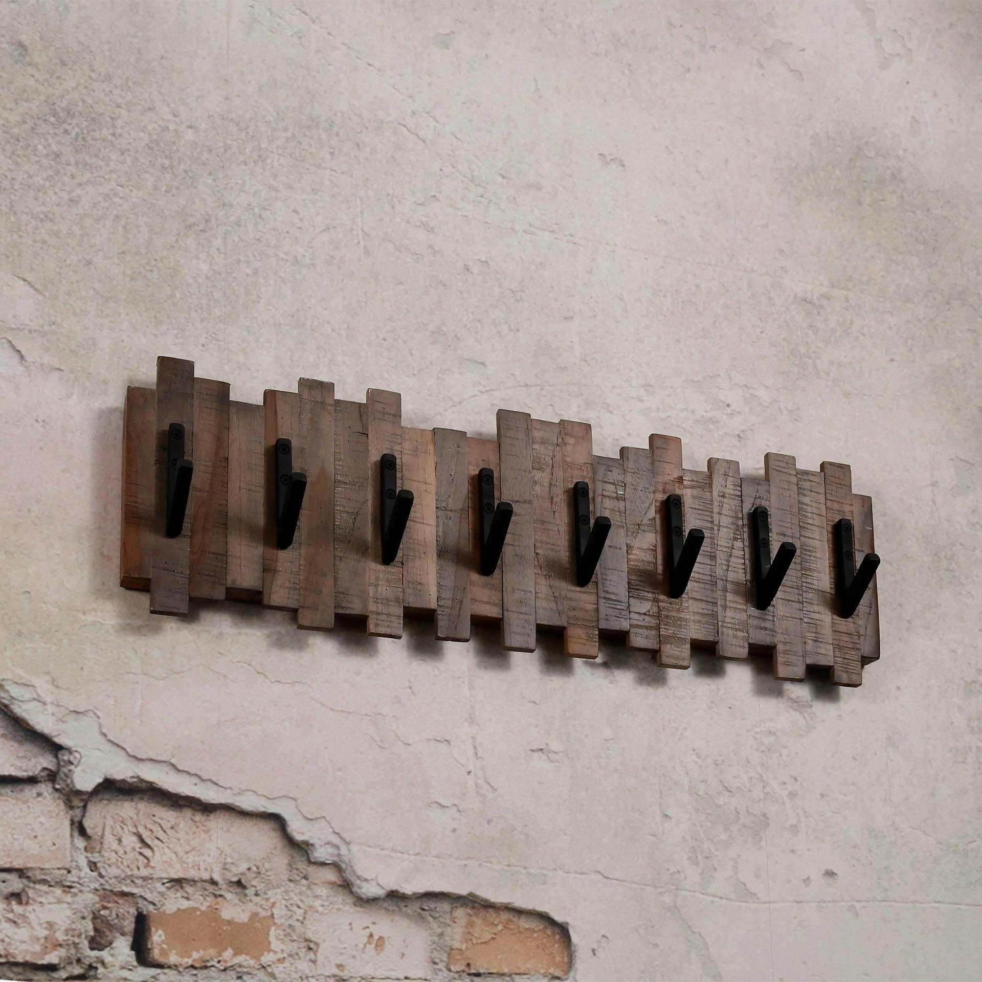 Portemanteau mural bois recyclé teck 8 crochets JAVA