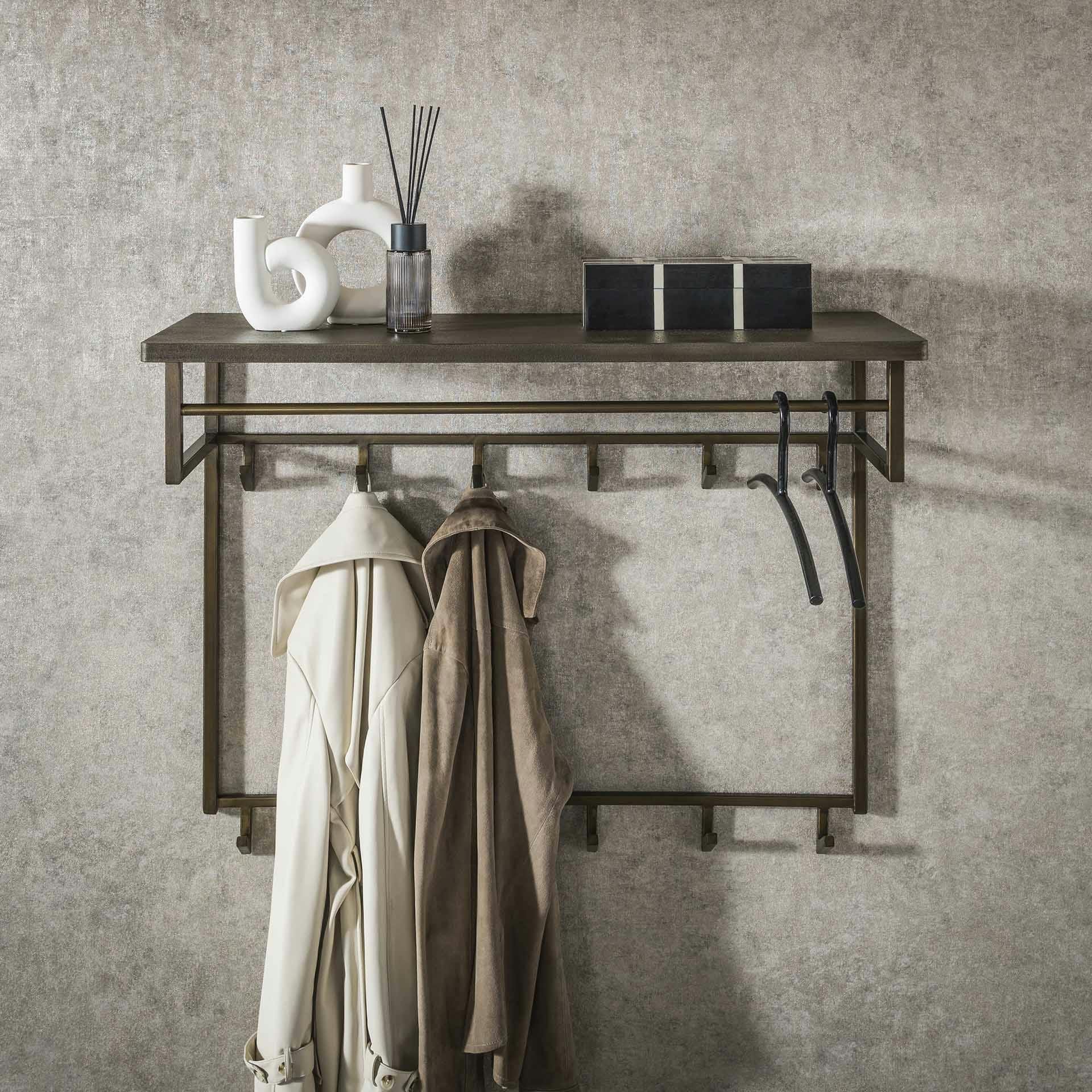 Portemanteau mural vintage 1 étagère 12 crochets RALF