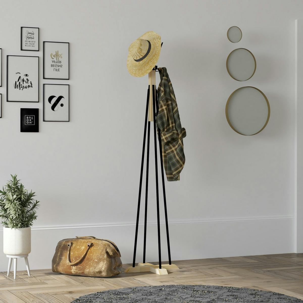 Portemanteau sur pied design moderne à 4 patères JENA