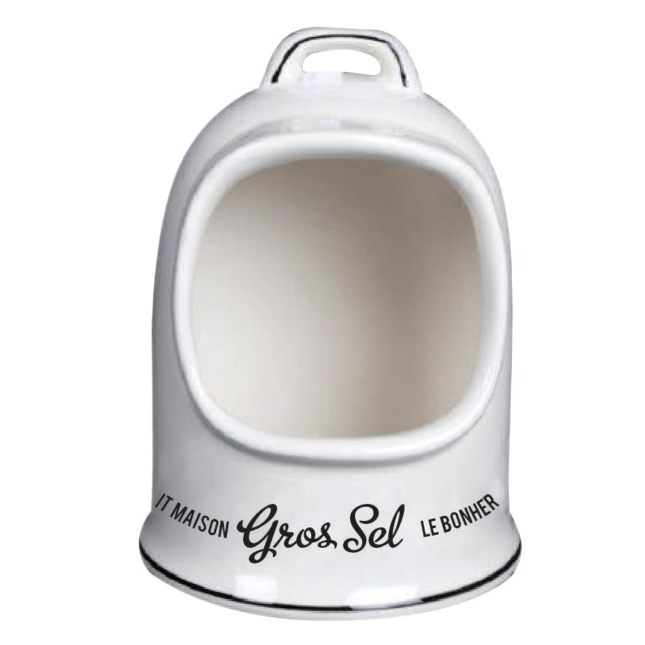 Pot à gros sel "Gros Sel" en céramique écrue et liseret noir 10x10x13,5cm