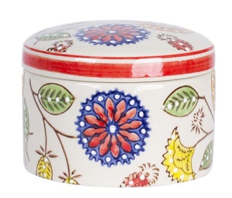 Pot avec couvercle Hippy céramique décor fleurs colorées D10xH9cm - Modèle A