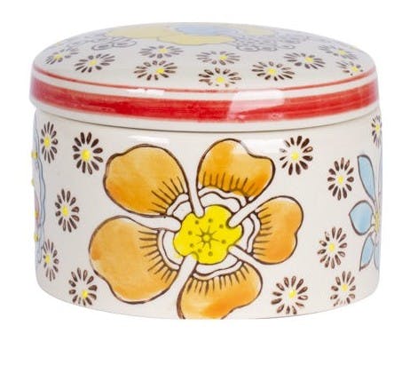 Pot avec couvercle Hippy céramique décor fleurs colorées D10xH9cm - Modèle C