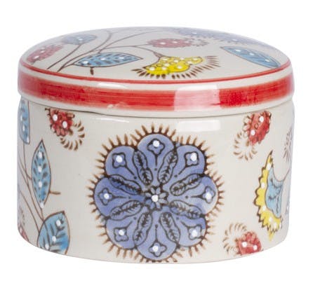 Pot avec couvercle Hippy céramique décor fleurs colorées D10xH9cm - Modèle D