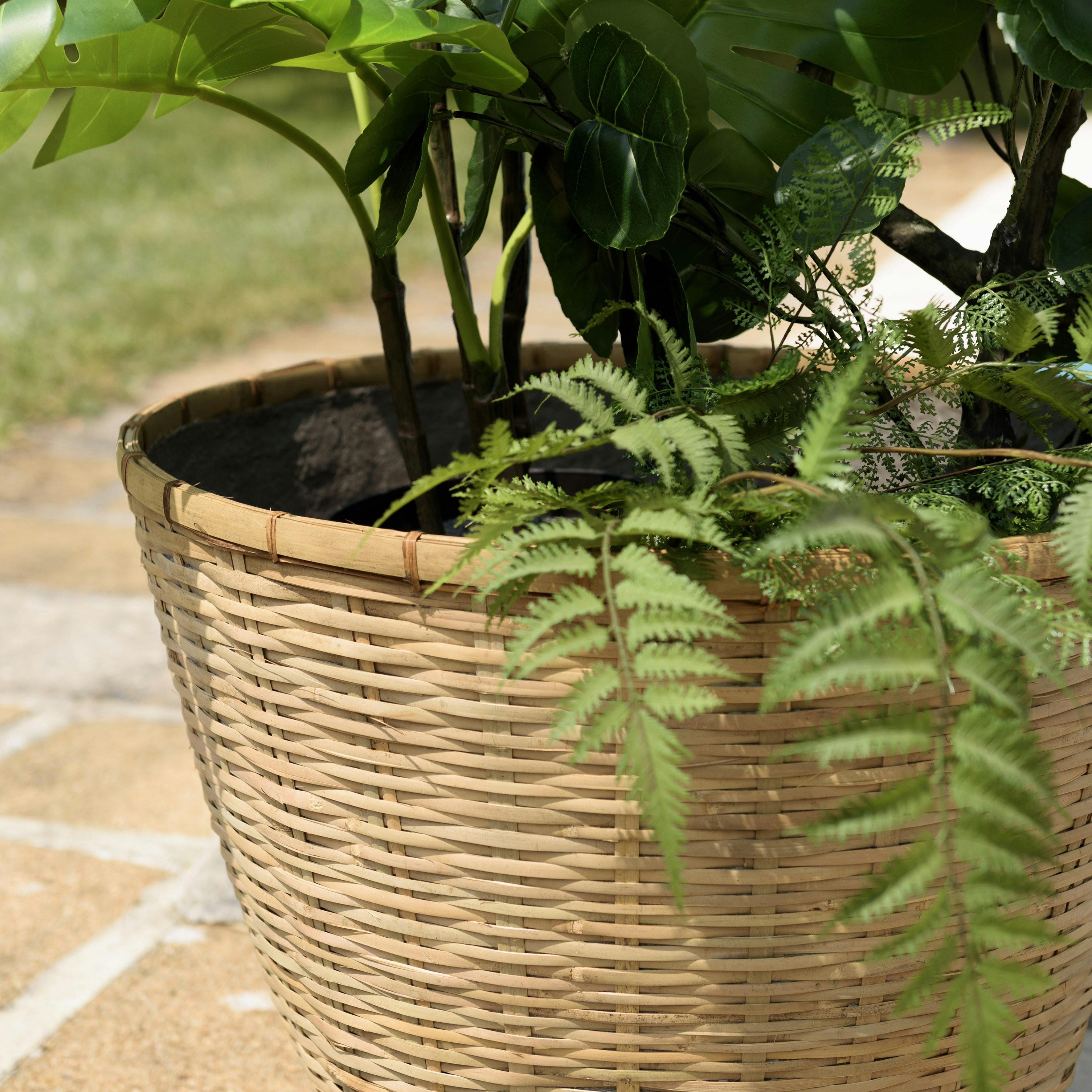 Pot de fleurs rond bambou et béton D60 cm HERCULE