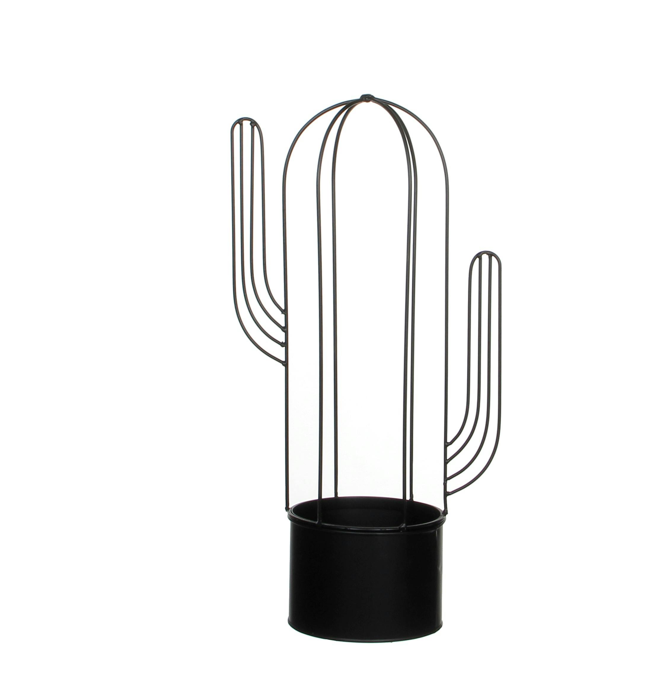 Pot forme Cactus en métal noir 23x13x44cm