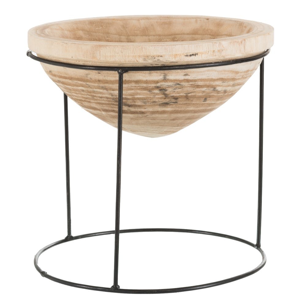 Pot sur pied bois naturel métal noir rond réf.30022573