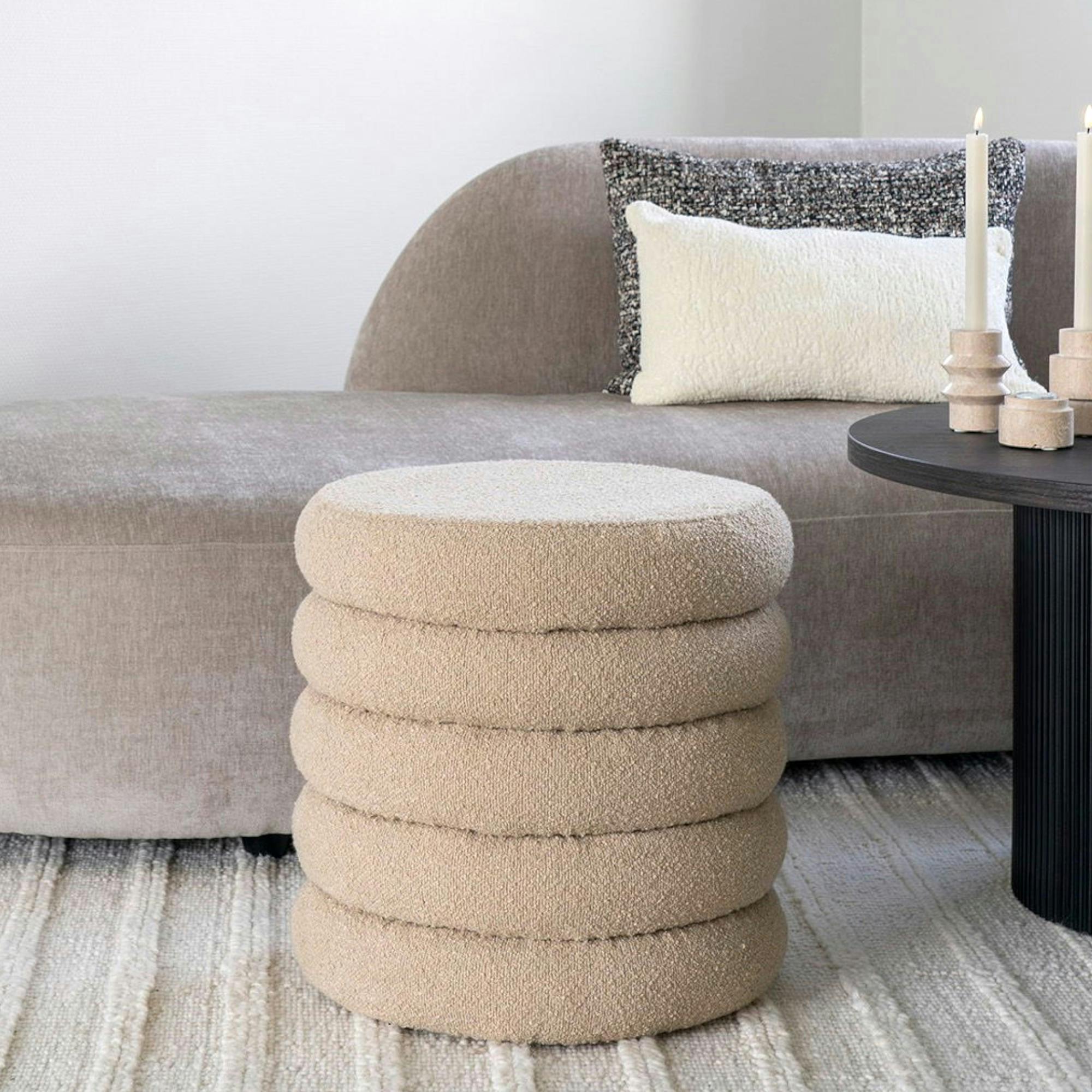 Pouf avec rangement, tissu bouclette beige BRUGES