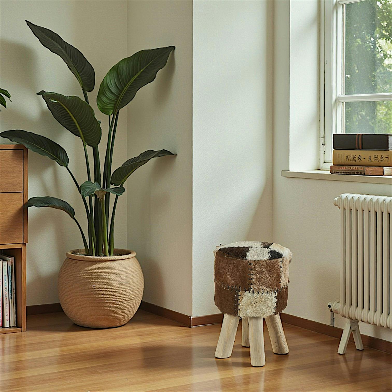 Pouf bois de teck peau Lampang