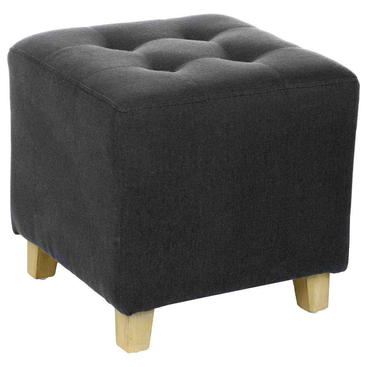 Pouf capitonné carré lin anthracite bleuté 35x35