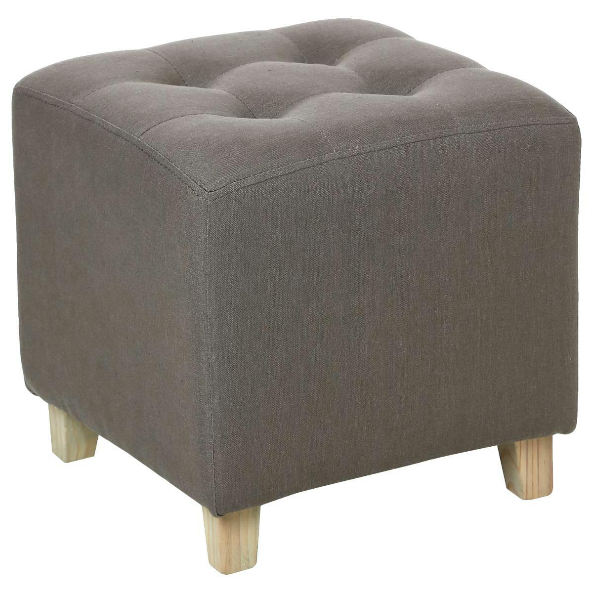 Pouf capitonné carré lin gris 35x35
