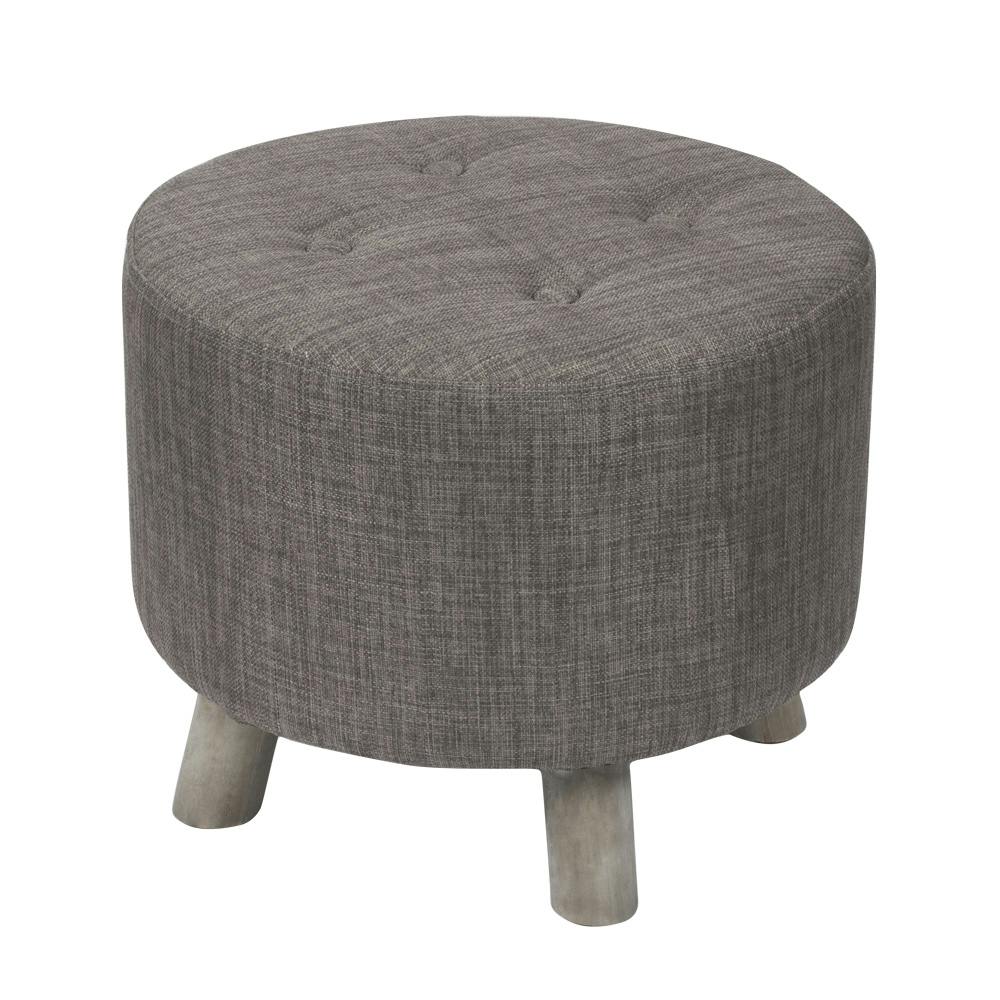 Pouf capitonné tissu beige D40xH33cm CAMILLE