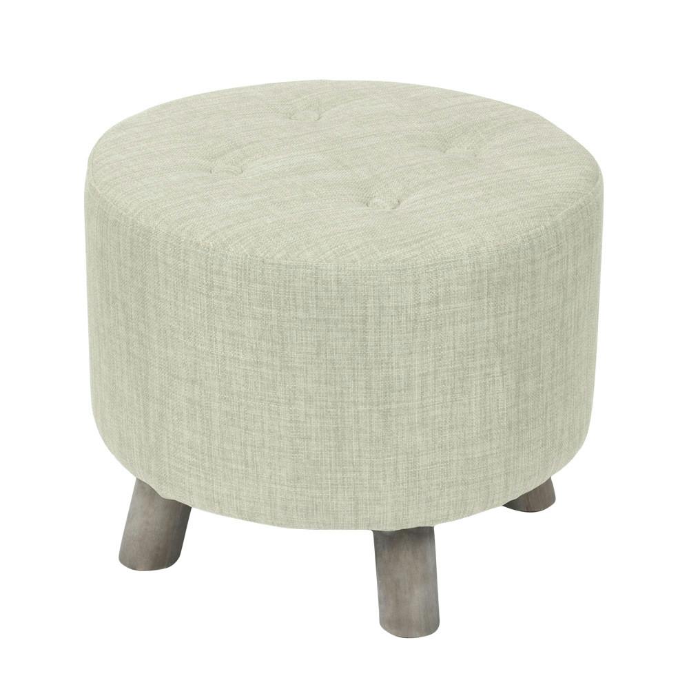 Pouf capitonné tissu écru D40xH33cm CAMILLE